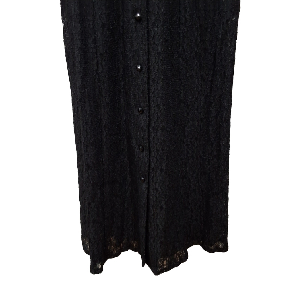 All That Jazz~VTG 80s~Black Lace~Button Maxi Dress~Whimsygoth~Ruffled Collar~7/8 - Picture 3 of 11